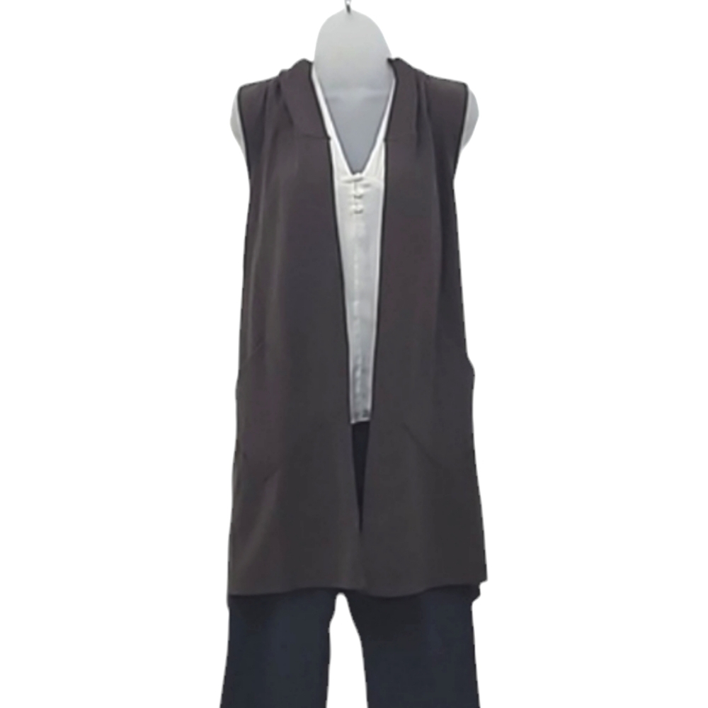 Coco & Carmen Hooded Vest Long Sweater Sleeveless Open Front Jacket Pockets S/M